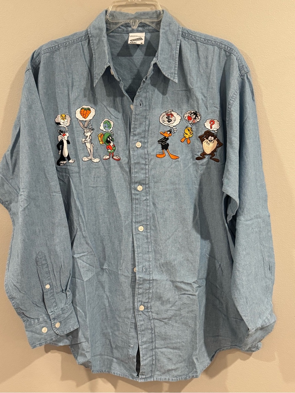 Vintage 90's Looney Tunes Warner Bros Embroidered Denim Button Shirt Womens  M